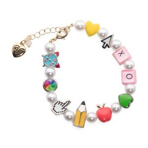 NEW BETSEY JOHNSON School Motif Beaded Pearl Bracelet 725 1m6